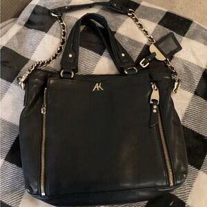 Aimee Kestenberg Black Leather Shoulder Bag with Gold Accents